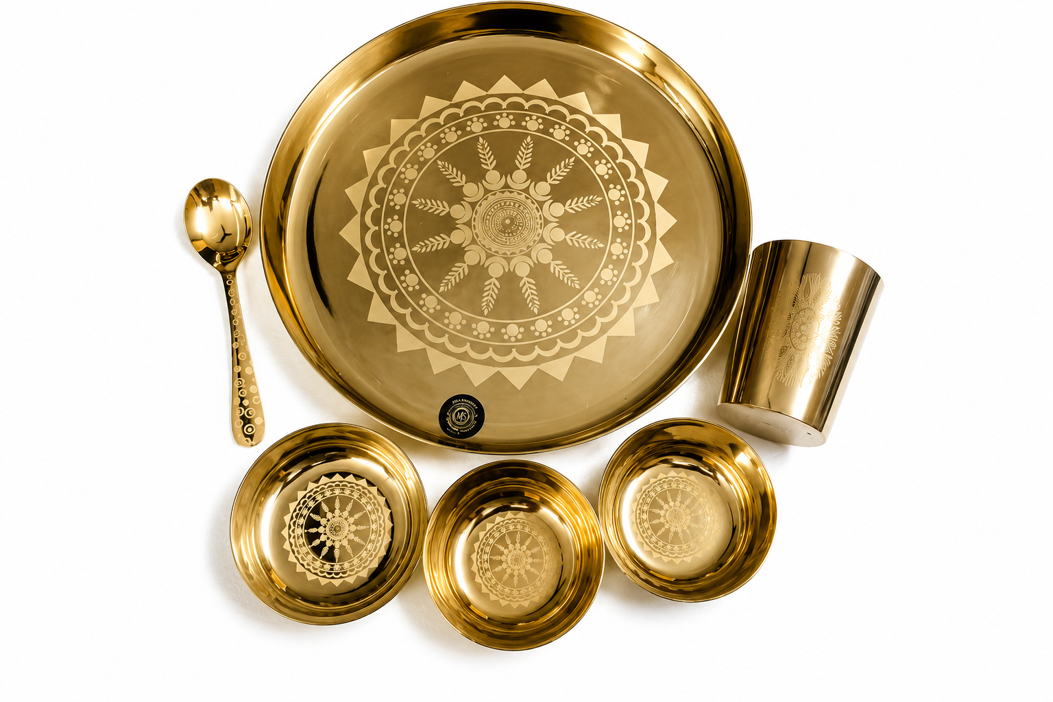 Kansa Thali Set With Rongoli Laser Design - Image 4