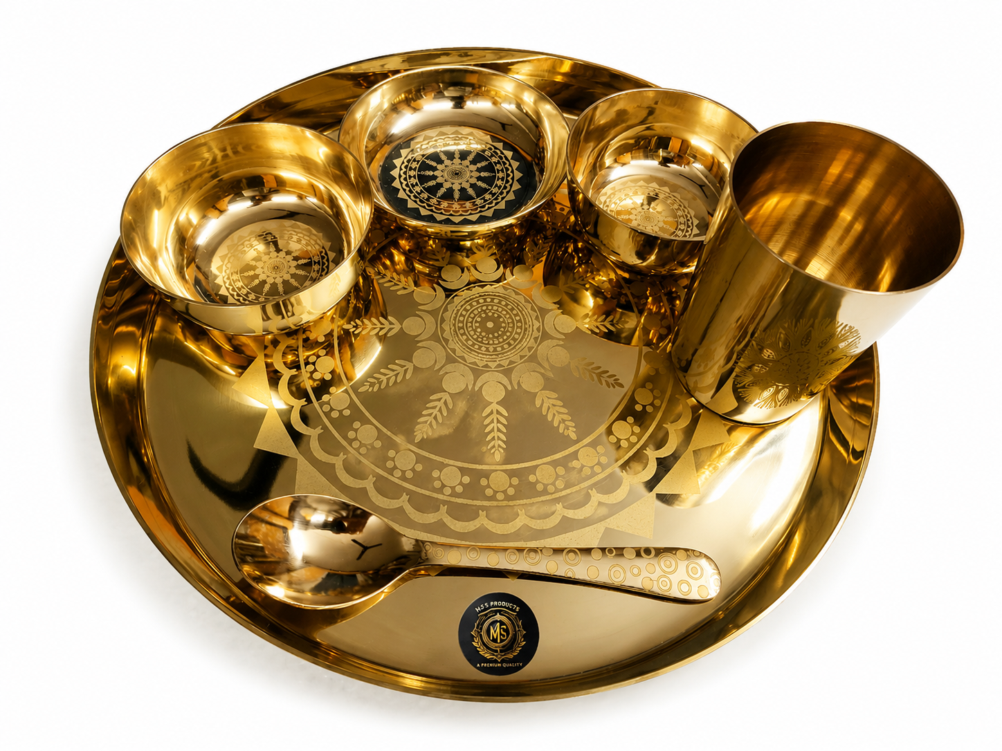 Kansa Thali Set With Rongoli Laser Design