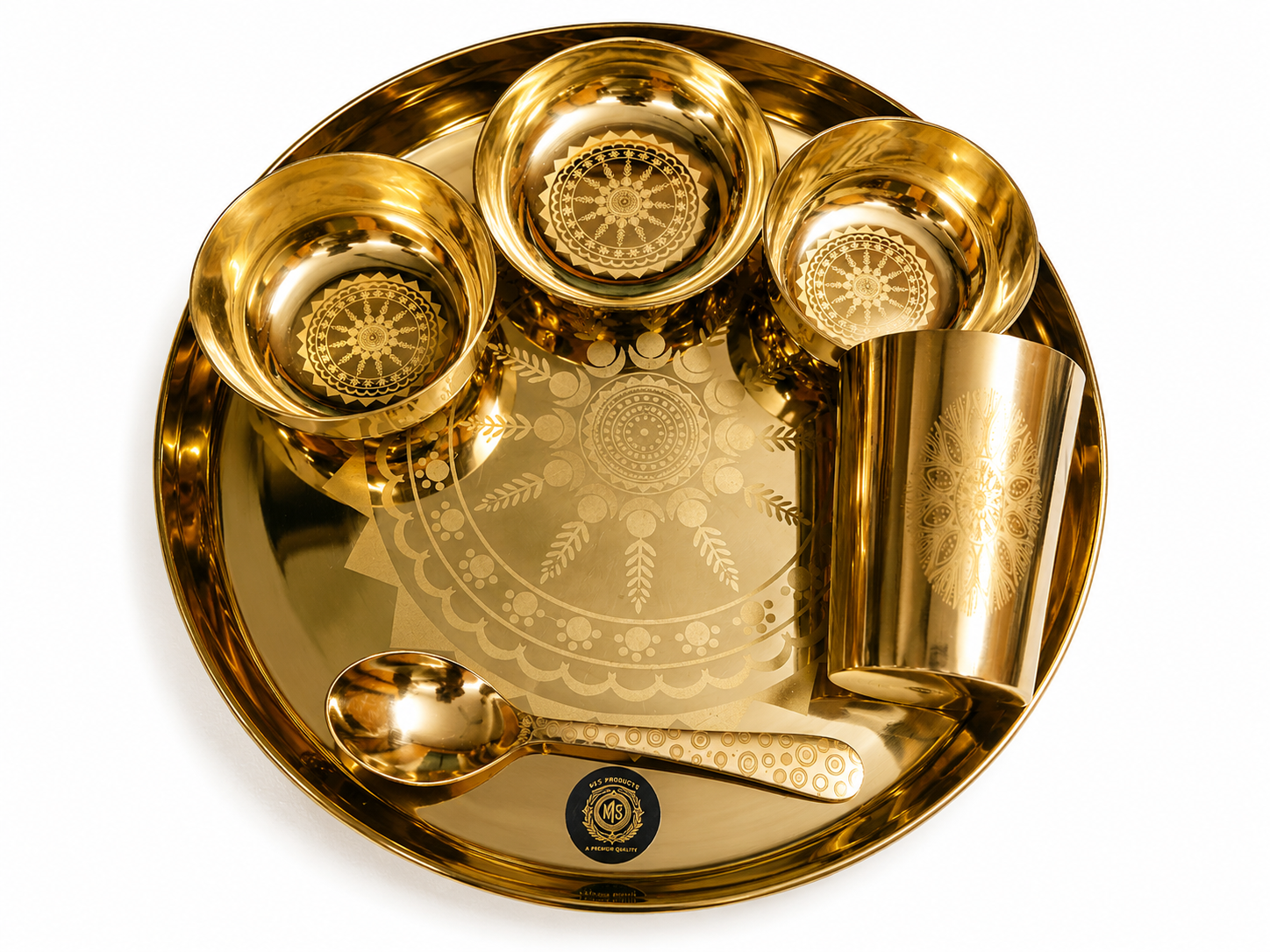 Kansa Thali Set With Rongoli Laser Design - Image 2